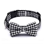 Love Dream Bow Tie Dog Collar, Soft and Comfortable Quick Release Plaid Dog Collar with Detachable Bowtie for Small Medium Large Dogs (Black-White Plaid, Large(15.0"-23.6"))