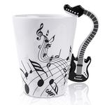 LanHong - 13.5 Ounce Guitar Mug Music Note Coffee Mug Ceramic Guitar Music Cup Mug Gifts for Guitar Players Musicians