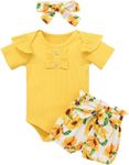 Aoswep Baby Girl Clothes Infant Newborn Girl Outfits Summer Clothes Romper Short, Fyellow, 3-6 Months