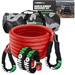 Rhino USA Kinetic Rope Recovery Kit (7/8in x 30ft Black) - Heavy Duty Offroad Snatch Strap - Includes 2 Soft Shackle for UTV, ATV, Truck, Car, Jeep, Tractor