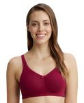 Jockey FE41 Women's Wirefree Non Padded Super Combed Cotton Elastane Stretch Full Coverage Everyday Bra with Concealed Shaper Panel and Broad Fabric Straps_Beet Red_34B