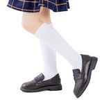 Marchare Girls Knee High Socks Kids Boys School Uniform Seamless Cotton Socks Stockings White 3 Pack 3-5Years