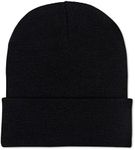 Klarny Black Beanie for Men, Women, Kids, Warm, Comfortable, Stretchy Knit Black Hat for Winter, Outdoor Gear and Accessories, One Size