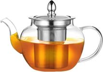 PluieSoleil Glass Teapot with Infuser, Tea Pot Strainer for Loose Tea Leaf, Large Teapot Set, Cleaning Brush, Bamboo Coaster, Removable Mesh Filter