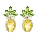 Rosemarie & Jubalee Women's Fun And Fruity Gold Tone Fabulous Yellow And Green Crystal Rhinestone Pineapple Earrings, 1.25", Metal Glass, crystal