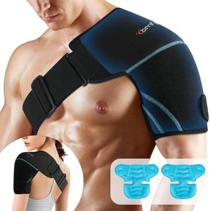 Comfytemp Shoulder Ice Pack Wrap, 2 Gel Packs+1 Shoulder Brace, FSA HSA Eligible, Ice Sleeve for Injuries Reusable, Physical Therapy Cold Compression for Arm Rotator Cuff Pain Relief, Surgery Recovery