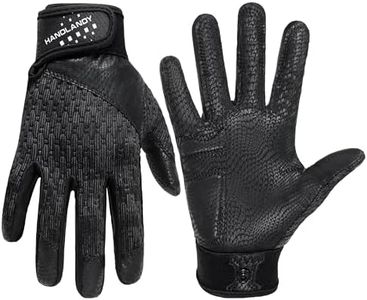 HANDLANDY Baseball Batting Gloves for Adult Youth, Grip Breathable Softball Batting Gloves Fit Men Kids Boys Girls (Raven Black-Kids, Kids Large)