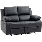 HOMCOM Double Reclining Loveseat, PU Leather Manual Recliner Chair with Pullback Control Footrest for Living Room, Black