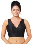 Madhu Fashion Women's Sleeveless Solid Pattern V Neck Readymade Saree Blouse (Black, 38)