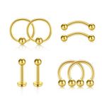 VF VFUN 16G Tragus Earrings, 316L Surgical Steel Internally Threaded Lip Rings, Curved Barbell Bar Piercing, Eyebrow Rings, Cartilage Earrings Gold