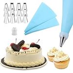 Piping Bags and Nozzles Set, 12 PCS Stainless Steel Nozzles with 2 Silicone Piping Bags 1 Converter, Reusable Icing Piping Bags and Nozzles for Decorating Cakes, Pastries, Cookies and Cupcakes