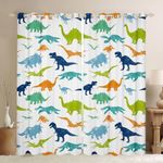 Kids Dinosaur Curtains Cute Dinosaur Window Curtains for Boys Bedroom Cartoon Dino Window Drapes Colorful Curtains Girls Baby Room Decor Jungle Animals Pattern Window Treatments, 42x90 Inches,2 Panels