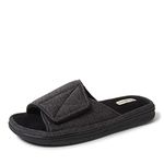 Dearfoams Men's Chase Marled Knit Pattern Slide Memory Foam Slippers with Adjustable Strap, Black, Medium