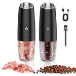 Electric Salt and Pepper Grinder Set: Rechargeable Salt and Pepper Mill USB Salt Pepper Mills Set Adjustable Coarseness Automatic One-Handed Operation Salt Mill with Ceramic Core