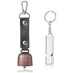 Bear Bell, Loud Bear Bells for Hiking, Bear Warning Bell with Leather Strap, Emergency Whistle for Survival, Solid Brass Dog Bell Silencer, Pet Tracker Noise Maker with PU Leather Keychains