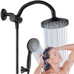 COSYLAND 6 Inch High Pressure Rainfall Shower Head/Handheld Showerhead Combo with 13Inch Adjustable Shower Extension Arm,6-Spray,59-inch Hose Adhesive Showerhead Holder,Matte Black