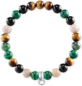 THOMAS SABO Charm Bracelet Brown, Green, White 925 Sterling Silver X0217-947-7, 18.50 cm, Obsidian, without stone