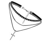 Flongo Womens Gothic Vintage Flannelette Rope Cross Rivet Choker Punk Collar Neckband