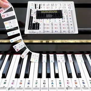 VixxNoxx Reusable Piano Keyboard Stickers, Full Size Keyboard for 88/76/61/54/49/37 Keys, Removable Silicone Piano Key Stickers for Beginners, Piano Note Labels with Storage Box (Colorful)