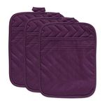 DII 100% Cotton, Machine Washable, Everyday Kitchen Basic, Heat Resistant, Quilted Pocket Potholder, Cooking and Baking, 8 x 8, Set of 3-, Eggplant