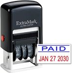 ExtraMark Ultra Dater Self-Inking Rubber Date Office Stamp with Paid Phrase & Date - Style 3, Blue/Red Ink, 12-Year Band