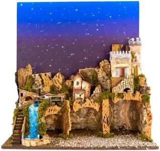 Holyhome Presepe 60x34x44 cm (23,62x13,38x17,32 Inch) con Luce e Cielo Stellato in Fibre Ottiche, Realizzato e Dipinto a Mano, Made in Italy