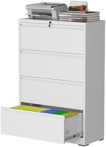 FOSTOKO 4 Drawer Lateral File Cabinet with Lock, Metal File Cabinets for Home Office, Steel Heavy-Duty Filing Storage Cabinet for Letters/Legal/A4 (Require Assembly, White)