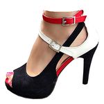 getmorebeauty Women's High Heels Shoes Ankle Straps Dress Heeled Sandals, Red Belt, 8