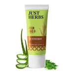 Just Herbs Silicone-free Gel Primer Sunscreen | SPF 60 PA++++ | Broad Spectrum UVA/B & Blue Light Protection | No white cast | For Makeup Lovers | Blurs Pores & Mattifies Skin | Aloe Vera Extract & Neem | Ceramide & Peptide | In-Vitro Tested | Matte Finish