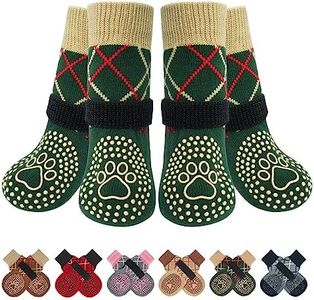 BEAUTYZOO 6PCS Dog Socks to Prevent Licking Paws, Anti Slip Dog Shoes for Hot Pavement Hardwood Floors, Traction Control Toe Grips Boots & Paw Protectors for Small Medium Large Senior Dogs, Green SM