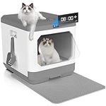 Pionevox Smart Cat Litter Box, XL Large Cat Litter Box with Odor Control, 3-Speed Covered Litter Box with Lid, No Smell Electric Litter Box with Scoop, Mat, Non Leaking Kitty Litter Box for Cats