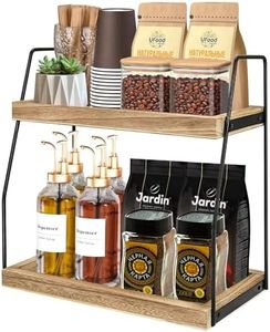 BYUNER Coffee Station Organiser, 2 Tier Shelf Coffee Bar Accessories and Organizer, Wooden Kitchen Shelf Storage, Coffee Tea Condiment Storage, Coffee Caddy for Home Office Bathroom Organiser