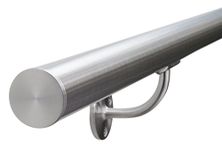 Seagull Balustrades Stainless Steel Handrail for Stairs - Pre-Assembled, 320-Grit Satin Brushed Polished - Select Length - Classic Flat End Caps - Made in UK