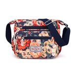 Womens Multi-Pocket Casual Crossbody Handbags Waterproof Flowral Printed Shoulder Nylon Bags Travel Messenger Bags (Floral-Orange)