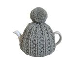 Small Grey Handmade Knitted Tea Cosy - Fits 1-2 Cup Teapot