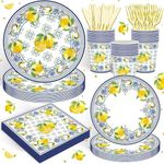 120PCS Capri Lemon Party Supplies for Baby Showe Bridal Shower Wedding Summer Citrus Fruit Themed Birthday Party Decor Italy Yellow Lemon Tableware Disposable Paper Plates Napkins Forks for 20 Guests