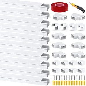 Cable Cover,10 X 40CM Cable Raceway,Comes with 20 Connectors, with 4M Double Sided Tape and 20 Expansion Screws and PVC Pipe Cutter