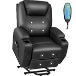 JUMMICO Power Lift Recliner Chair with Heat and Massage for Elderly PU Leather Modern Reclining Sofa Chair with Cup Holders, Remote Control, Adjustable Furniture (Black)