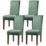 LANSHENG Dining Chair Covers Set of 4, Stretch Dining Chair Protector Slipcovers Jacquard, Elastic Removable Washable Chair Seat Cover for Dining Room Kitchen Banquet Restaurant Home, Bean Green