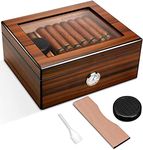 CIGARMALL Cigar Humidor Large Storage Box with Hygrometer and Humidifier Spanish Wood Removable Partitions Glass Top for 25-50 Cigars