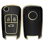 kwmobile Key Cover Compatible with Vauxhall (Opel) 3 Button Car Flip Key - Car Key Fob Case Protector - Black/Gold