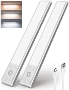 EZVALO Under Cabinet Kitchen Lights, 80 LED Motion Sensor Lights Indoor 3 Color Temps, 1900mAh Rechargeable Wireless Dimmable Under Counter Lights for Kitchen, Stairs, Wardrobe, Hallway(2 Pack)