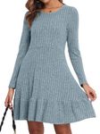 Joligiao Jumper Dress for Women Winter Long Sleeve Dress Tunic Dress Swing Knit Casual Dress Crew Neck A-line Autumn Sweater Dress Midaxi Dresses(Blue,M)