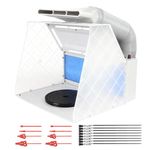 ABEST Airbrush Spray Booth Kit with 8 LED Lights & 16 Alligator Clips, Adjustable Speed Fan Paint Booth with Retractable Hose, Turntable, Professional Hobby Work Station for Models,DIY Crafts, RC