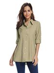 Jessie Kidden Women's Hiking Long Sleeve Fishing Cargo Shirt UPF 50+ for Safari Camping Travelling Quick Dry #5019-Light Khaki-M