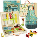 Cheerful Children Toys High-Grade Kids Tool Set - 36 Pcs Wooden Tool Set for Kids 3-7 - Include Portable Tool Box & Adjustable Apron - DIY Gift for Young Builders - Play Tools for Creativity & Fun