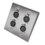 Seismic Audio SA-PLATE29 Stainless Steel Wall Plate 2 Gang with 4 XLR Female Connectors for Cable Installation