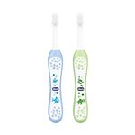 Chicco Baby Toothbrush for Infants (6m-36m), Set of 2 | Extra Soft Tapered Bristles ideal for Milk Teeth | BPA Free (Blue, Green)