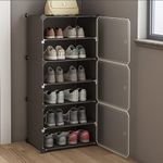 AYSIS Plastic Shoe Rack for Home | 𝟔 𝐒𝐡𝐞𝐥𝐟 DIY Shoe Rack with Door 𝐌𝐚𝐠𝐧𝐞𝐭𝐬 for Home Storage Plastic Box Organizer, Metal Door Frame, Chappal Slipper Sandals Stand (Grey, 6-Shelf-3-Door)