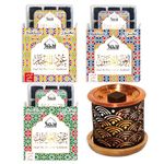 Oud Al Mukhtar, Oud Al Madhmoon, Oud Al Awatef Bakhoor Set عود بخور و مبخرشمعدان by Dukhni | 3 x 9 Piece each & Rainbow Bakhoor Burner | Arabic Bakhoor Incense | Perfect to Relax & Meditate